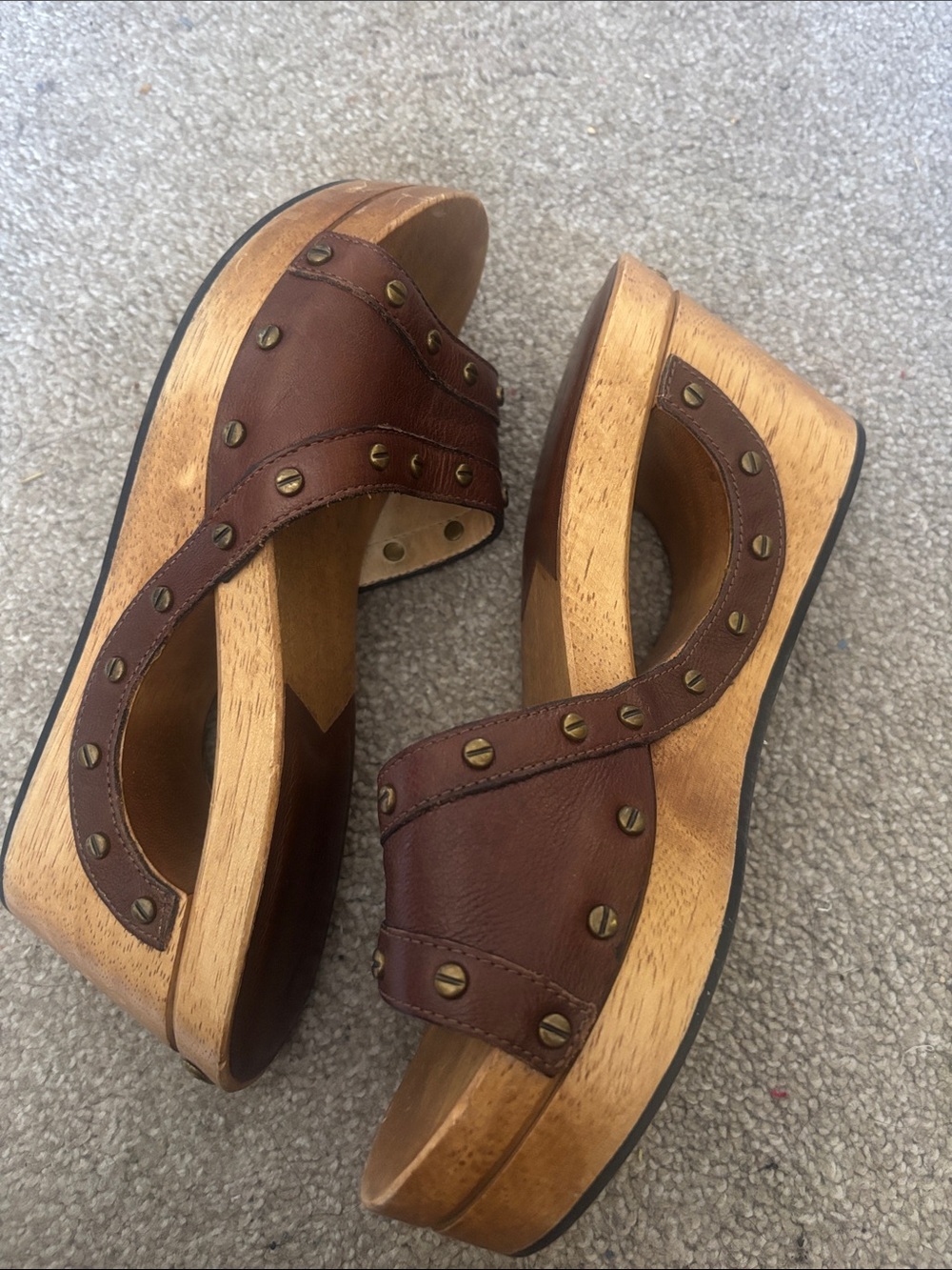 Michael kors Brown Leather Studded Wedge Slide Sandals - Picture 2 of 5